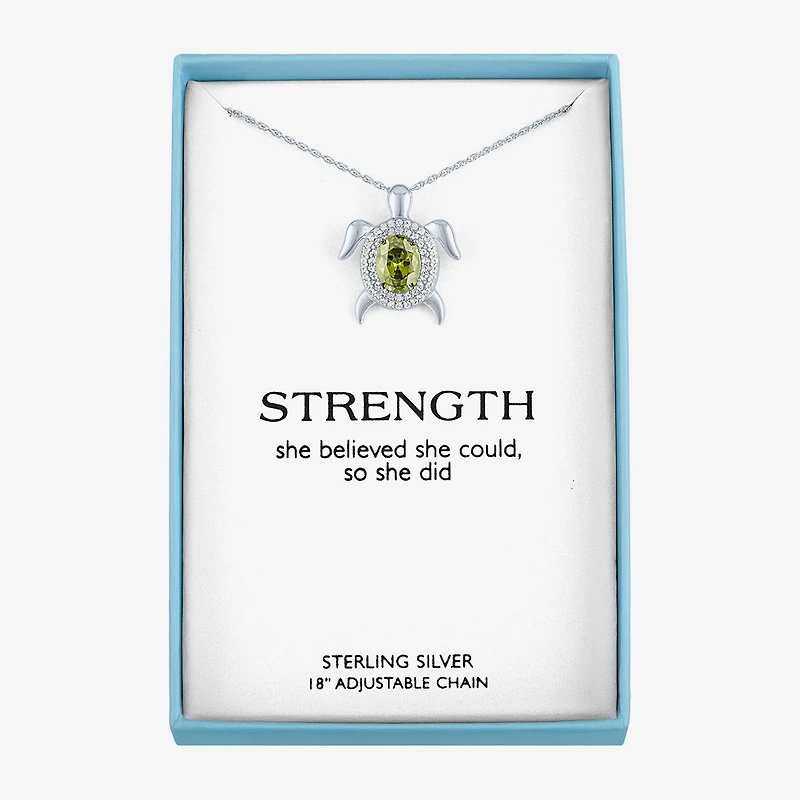 Turtle Womens Genuine Green Peridot Sterling Silver 17 Inch Pendant Necklace