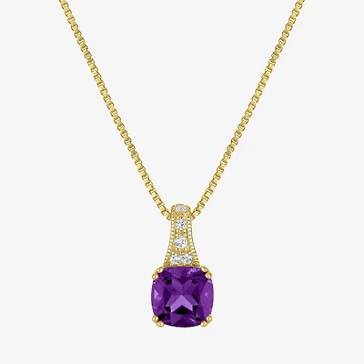 Gemstone 14K Gold Over Silver Cushion Pendant Necklace