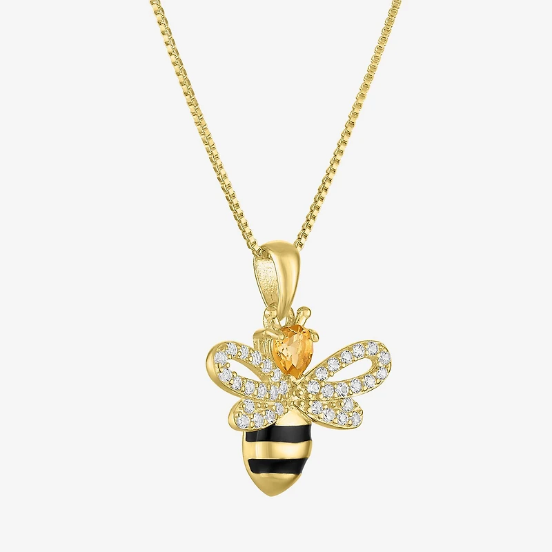 Bumble Bee Womens Genuine Yellow Citrine 14K Gold Over Silver 18 Inch Pendant Necklace