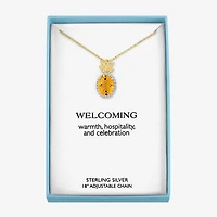 Pineapple Womens Lab Created Yellow Citrine 14K Gold Over Silver 16 Inch Pendant Necklace