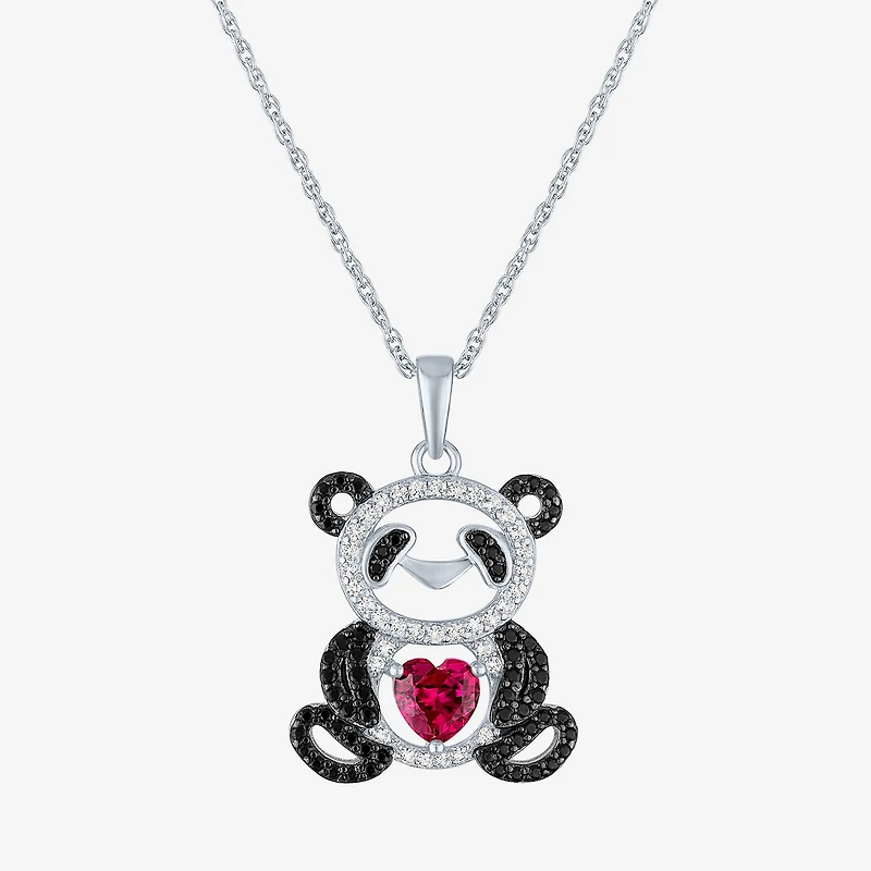 Panda Womens Lab Created Red Ruby Sterling Silver Heart 16 Inch Pendant Necklace
