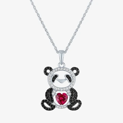 Panda Womens Lab Created Red Ruby Sterling Silver Heart 16 Inch Pendant Necklace