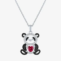 Panda Womens Lab Created Red Ruby Sterling Silver Heart 16 Inch Pendant Necklace