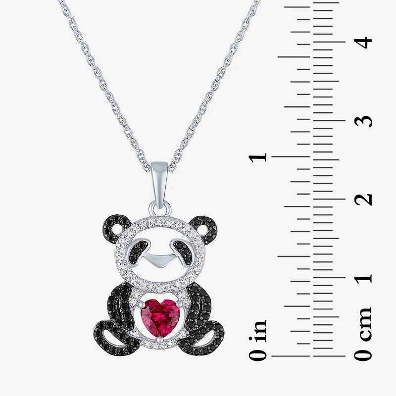 Panda Womens Lab Created Red Ruby Sterling Silver Heart 16 Inch Pendant Necklace