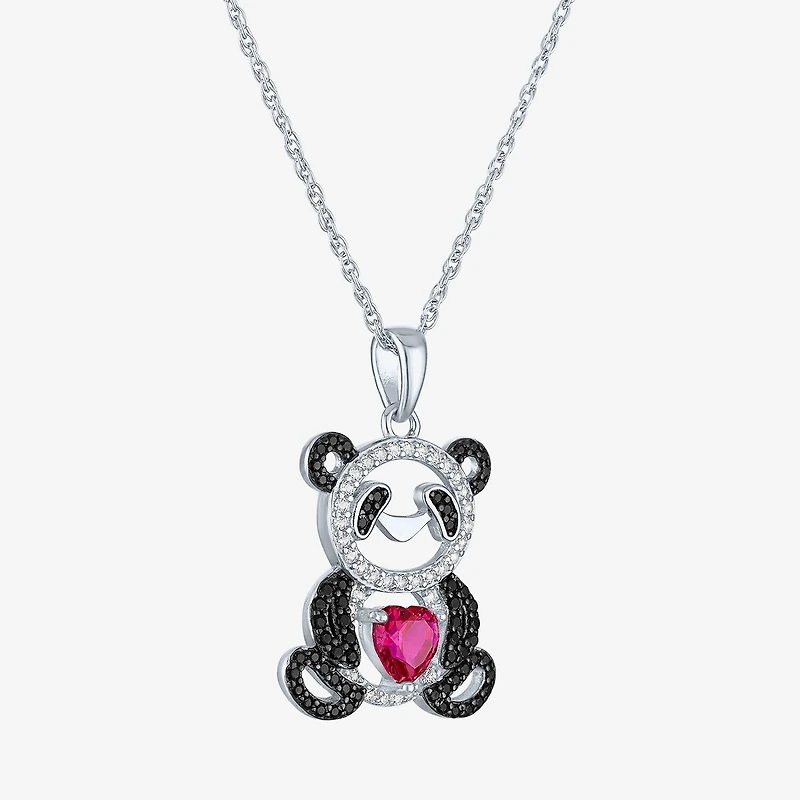 Panda Womens Lab Created Red Ruby Sterling Silver Heart 16 Inch Pendant Necklace