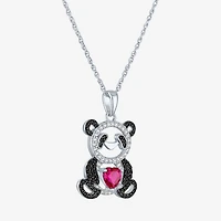 Panda Womens Lab Created Red Ruby Sterling Silver Heart 16 Inch Pendant Necklace