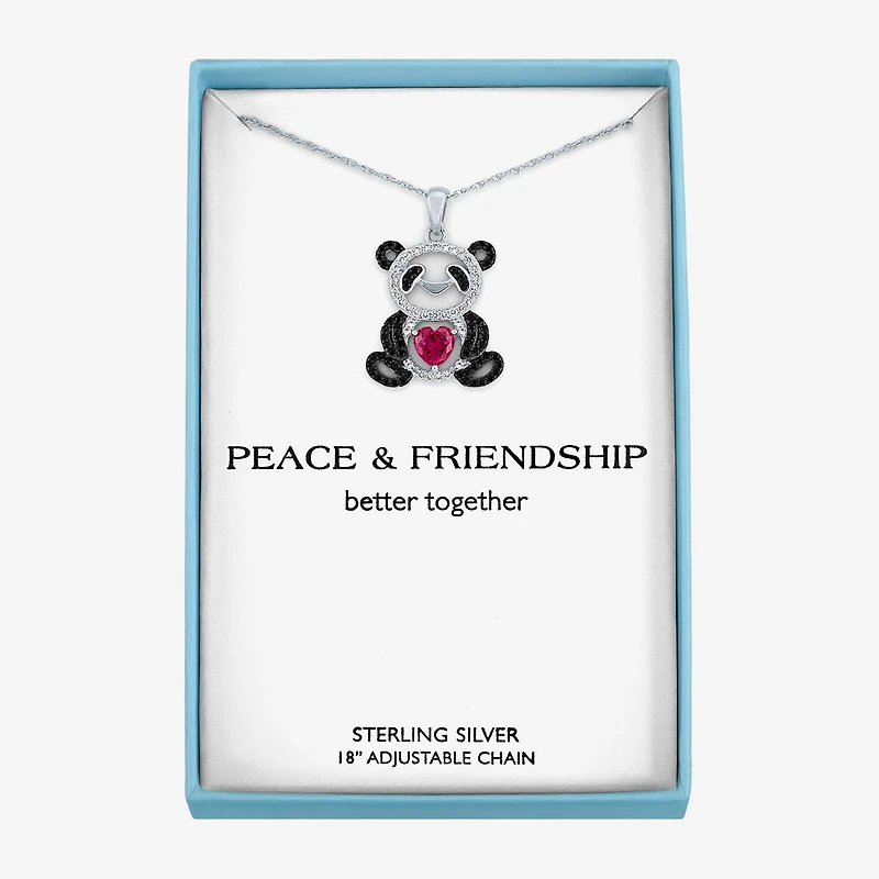 Panda Womens Lab Created Red Ruby Sterling Silver Heart 16 Inch Pendant Necklace