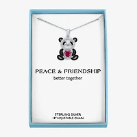 Panda Womens Lab Created Red Ruby Sterling Silver Heart 16 Inch Pendant Necklace