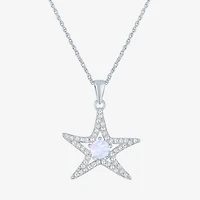 Womens Lab Created White Opal Sterling Silver Star 16 Inch Pendant Necklace