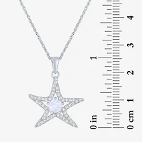 Womens Lab Created White Opal Sterling Silver Star 16 Inch Pendant Necklace