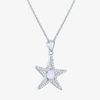 Womens Lab Created White Opal Sterling Silver Star 16 Inch Pendant Necklace