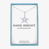 Womens Lab Created White Opal Sterling Silver Star 16 Inch Pendant Necklace