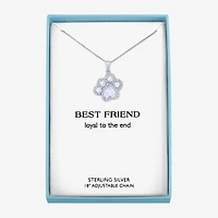 Paw Print Womens Lab Created White Opal Sterling Silver 18 Inch Pendant Necklace