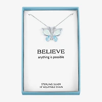 Womens Lab-Created Opal and Genuine Blue Topaz Sterling Silver Butterfly Pendant Necklace