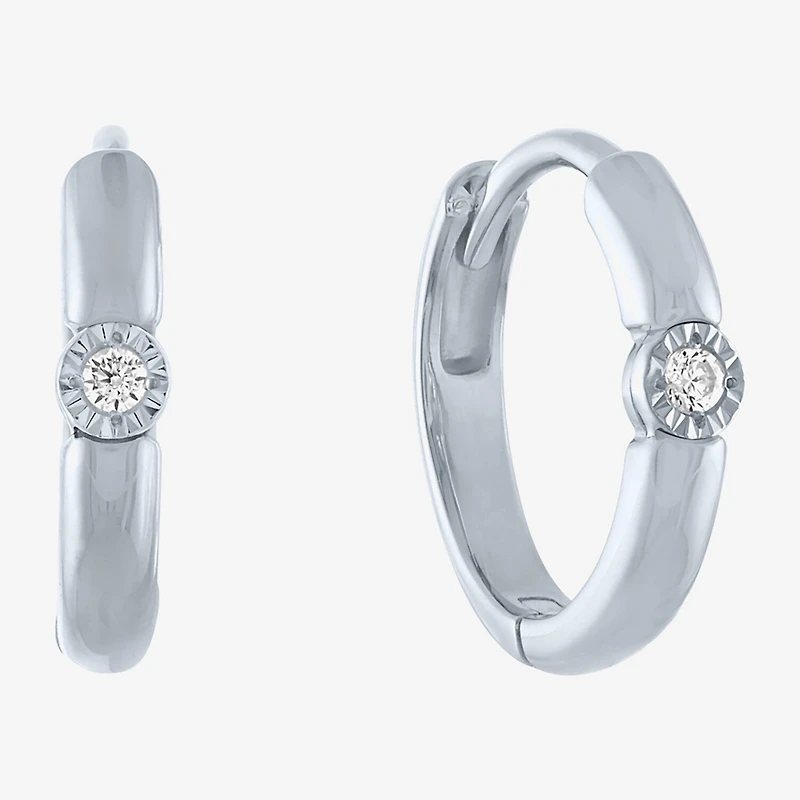 (G-H / I1-I2) Womens Diamond Accent Lab Grown White 10K Gold 11mm Hoop Earrings