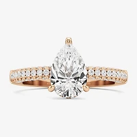 (F / Si2) Womens 2 CT. T.W. Lab Grown White Diamond 10K Gold Pear Side Stone Engagement Ring