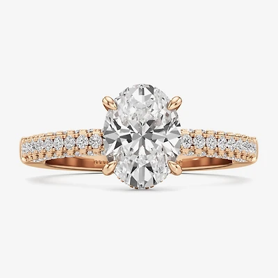 (F / Si2) Womens 2 CT. T.W. Lab Grown White Diamond 10K Gold Oval Side Stone Engagement Ring