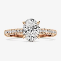 (F / Si2) Womens 2 CT. T.W. Lab Grown White Diamond 10K Gold Oval Side Stone Engagement Ring