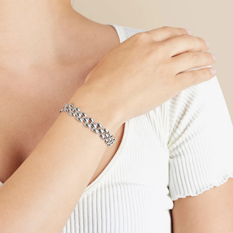 Athra Sterling Silver 7.5 Inch Hollow Panther Chain Bracelet