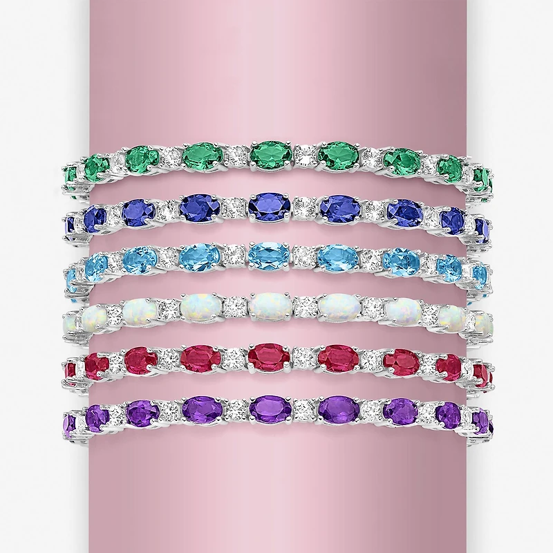 Gemstone Sterling Silver Oval 7.5 Inch Tennis Bracelet