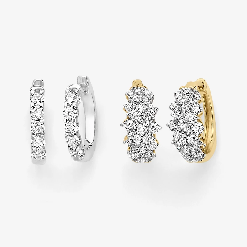 (Si2/ H) Womens 1 CT. T.W. Lab Grown White Diamond 10K Gold 16.2mm Hoop Earrings