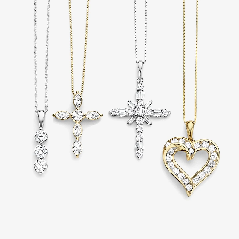 (G Womens 1 CT. T.W. Lab Grown White Diamond 10K Gold Cross 18 Inch Pendant Necklace