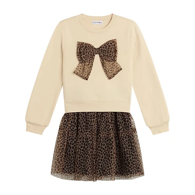 Knit Works Little & Big Kid Girls Drop Shoulder Leopard 2-pc. Dress Set