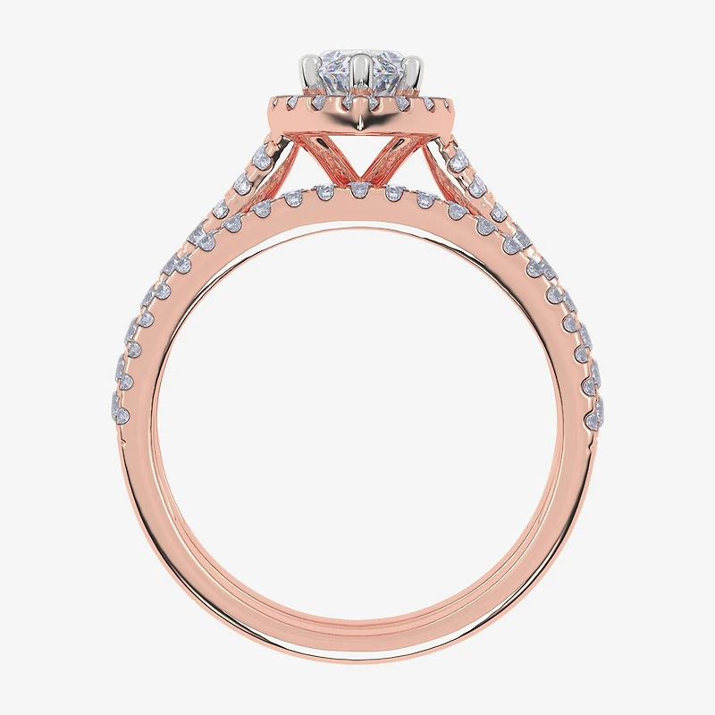 (G / Vs2-Si1) Womens 1 CT. T.W. Lab Grown White Diamond 10K Gold Marquise Side Stone Halo Bridal Set