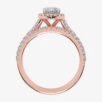 (G / Vs2-Si1) Womens 1 CT. T.W. Lab Grown White Diamond 10K Gold Marquise Side Stone Halo Bridal Set