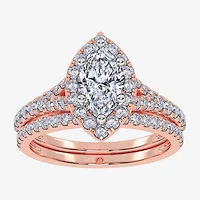 (G / Vs2-Si1) Womens 1 CT. T.W. Lab Grown White Diamond 10K Gold Marquise Side Stone Halo Bridal Set