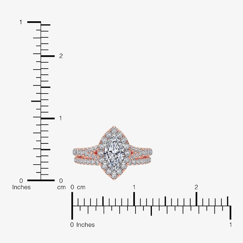 (G / Vs2-Si1) Womens 1 CT. T.W. Lab Grown White Diamond 10K Gold Marquise Side Stone Halo Bridal Set