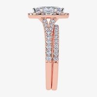 (G / Vs2-Si1) Womens 1 CT. T.W. Lab Grown White Diamond 10K Gold Marquise Side Stone Halo Bridal Set