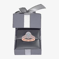 G / Vs2-Si1) Womens 1 CT. T.W. Lab Grown White Diamond 10K Gold Oval Side Stone Halo Bridal Set