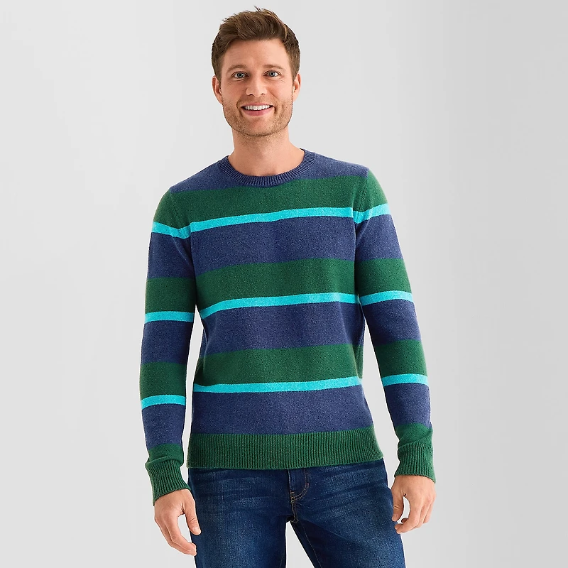 St. John's Bay Cozy Rugby Mens Crew Neck Long Sleeve Pullover Sweater