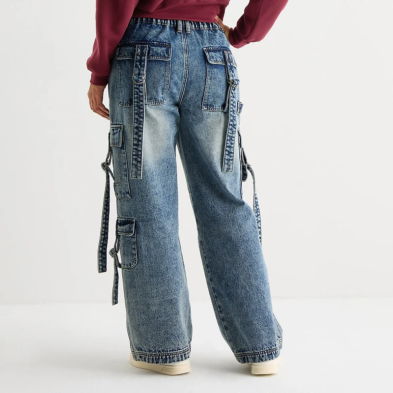 Forever 21 Juniors Womens Low Rise Loose Fit Cargo Jean