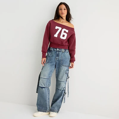 Forever 21 Juniors Womens Low Rise Loose Fit Cargo Jean