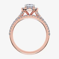 G / Vs2-Si1) Womens 1 CT. T.W. Lab Grown White Diamond 10K Gold Cushion Side Stone Halo Bridal Set