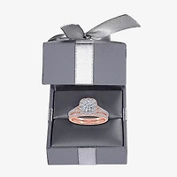 G / Vs2-Si1) Womens 1 CT. T.W. Lab Grown White Diamond 10K Gold Cushion Side Stone Halo Bridal Set
