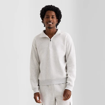 Xersion Quick Dry Cotton Blend Fleece Mens Mock Neck Long Sleeve Active Quarter-Zip Pullover