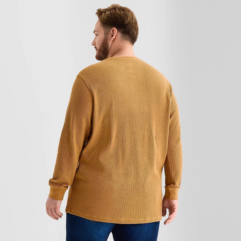 St. John's Bay Waffle Mens Henley Neck Long Sleeve Classic Fit Big and Tall Thermal Top