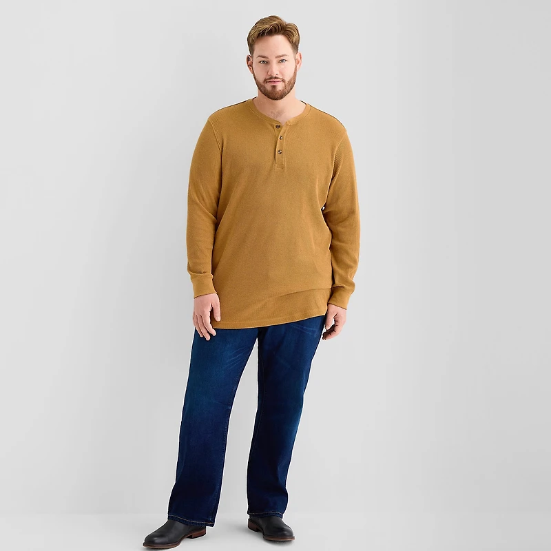 St. John's Bay Waffle Mens Henley Neck Long Sleeve Classic Fit Big and Tall Thermal Top