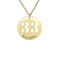 Personalized Womens 14K Gold Name and Number Round Pendant Necklace