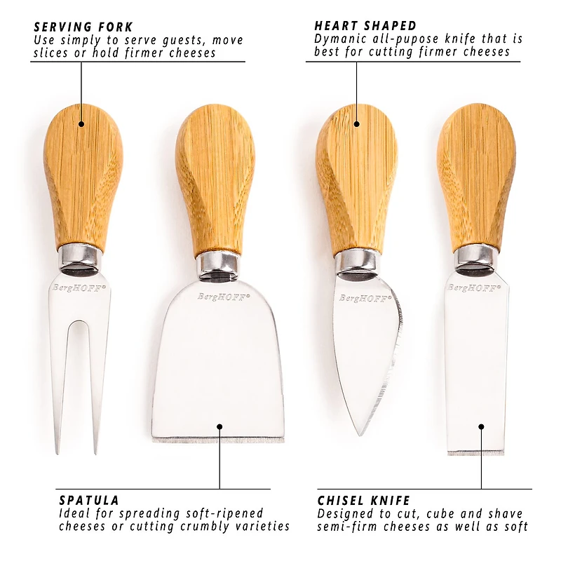 BergHOFF Bamboo Round Covered Cheese Board and Tool Set
