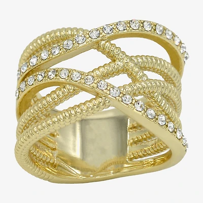 Sparkle Allure Rope Twist Womens 10.5MM Crystal 14K Gold Over Brass Crossover Band