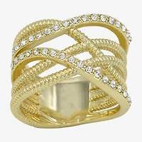 Sparkle Allure Rope Twist Womens 10.5MM Crystal 14K Gold Over Brass Crossover Band