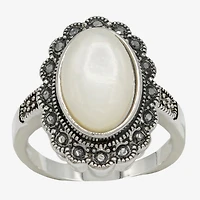 Sparkle Allure Antique Womens White Mother Of Pearl Pure Silver Over Brass Oval Cocktail Ring