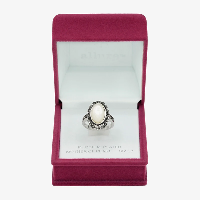 Sparkle Allure Antique Womens White Mother Of Pearl Pure Silver Over Brass Oval Cocktail Ring