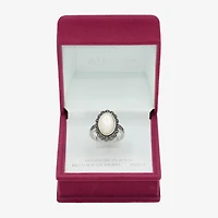 Sparkle Allure Antique Womens White Mother Of Pearl Pure Silver Over Brass Oval Cocktail Ring