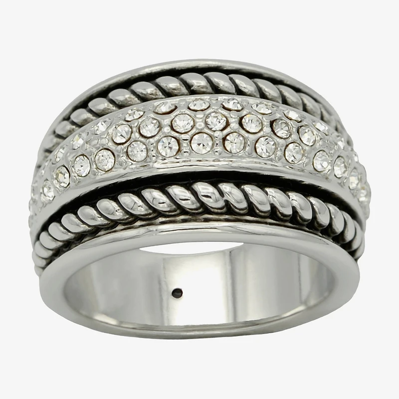 Sparkle Allure Antique Twist Womens 6.5MM Crystal Pure Silver Over Brass Band
