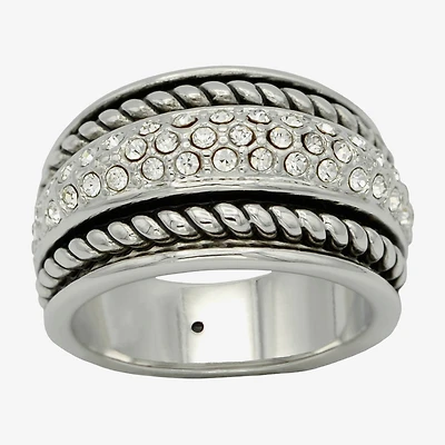 Sparkle Allure Antique Twist Womens 6.5MM Crystal Pure Silver Over Brass Band